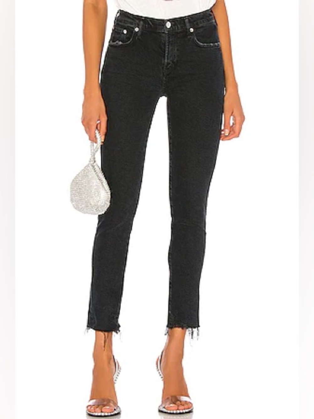 AGOLDE Toni Mid-Rise Straight Jeans – Feral Black Distressed Raw Hem | Size 26